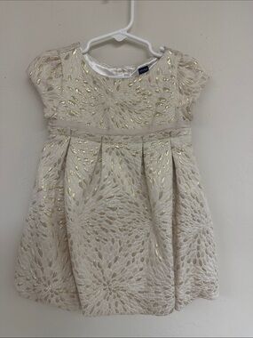 Baby Gap Cream Dress with Gold Metallic Floral Accents